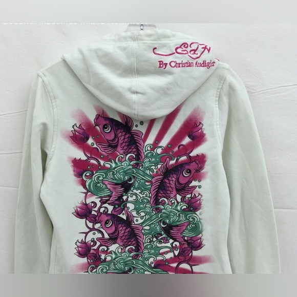 2000s Ed Hardy Mint Green Color, Cotton Blend Hoodie Has Some Imperfections - Picture 2 of 12